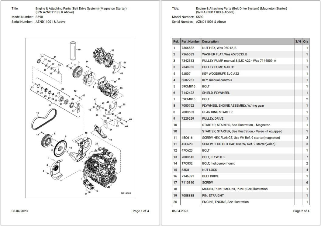 Bobcat S590 AZND11001 & Above Parts Catalog