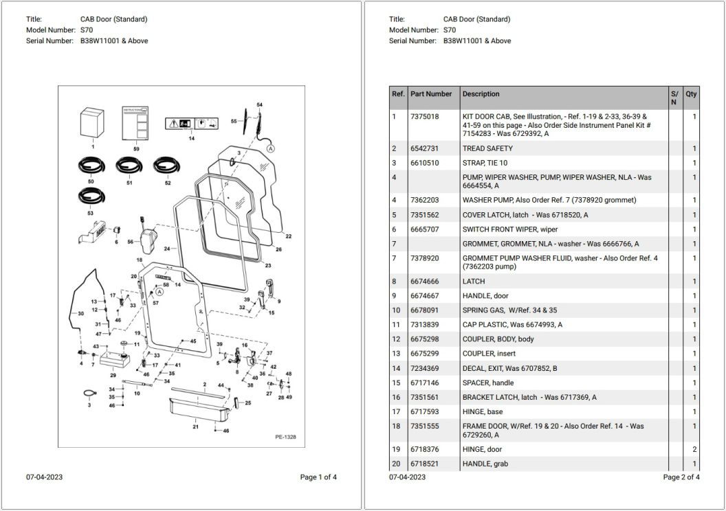 Bobcat S70 B38W11001 & Above Parts Catalog