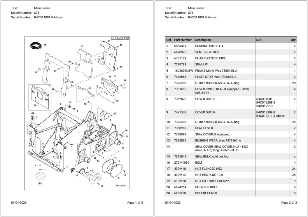 Bobcat S76 B4CD11001 & Above Parts Catalog