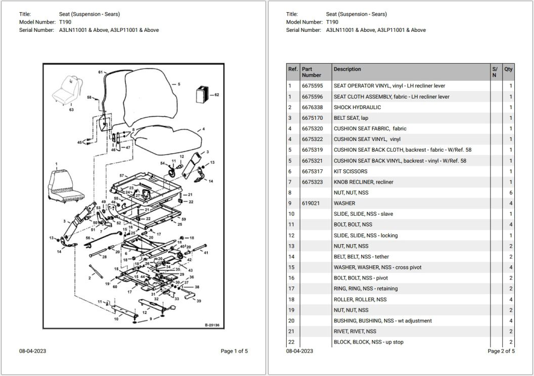 Bobcat T190 A3LN11001 & Above Parts Catalog