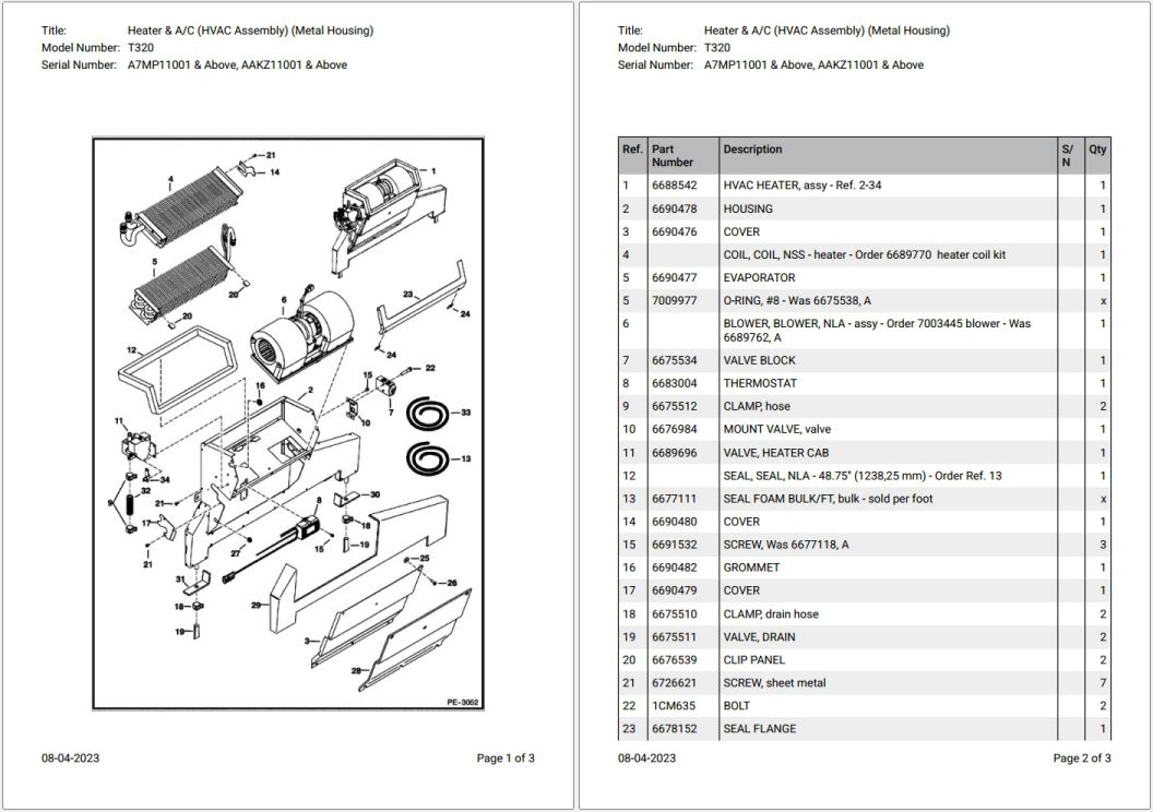 Bobcat T320 A7MP11001 & Above Parts Catalog
