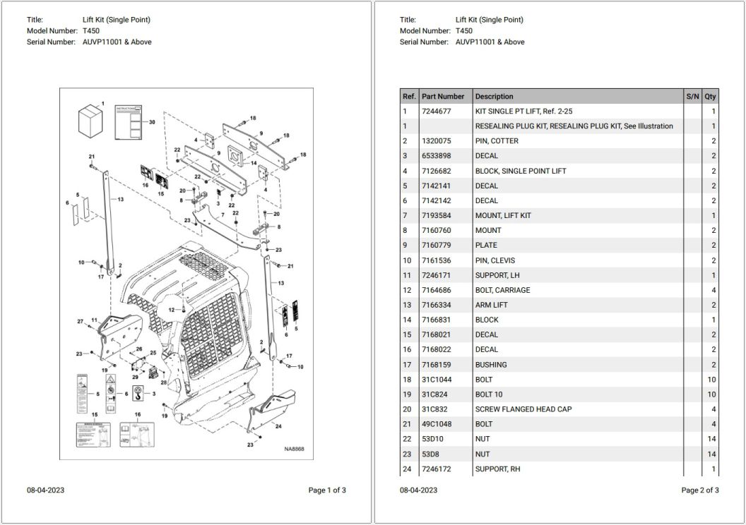 Bobcat T450 AUVP11001 & Above Parts Catalog