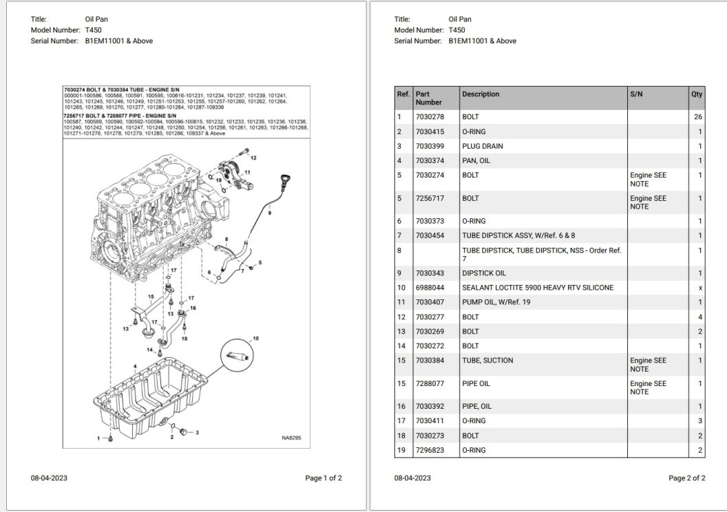 Bobcat T450 B1EM11001 & Above Parts Catalog