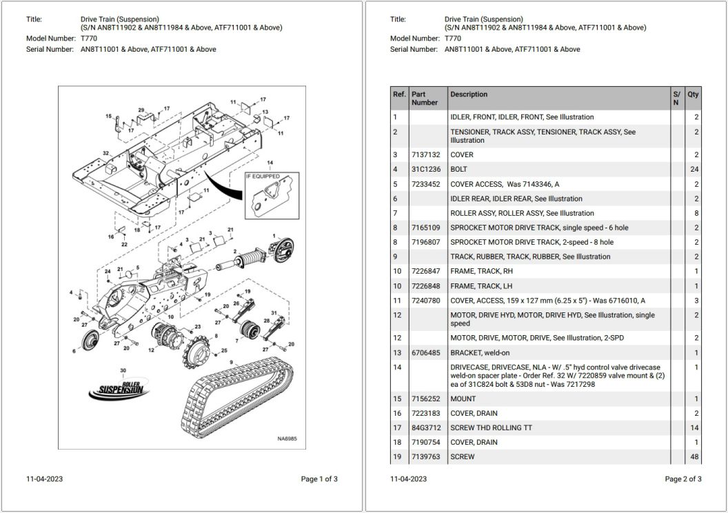 Bobcat T770 AN8T11001 & Above Parts Catalog
