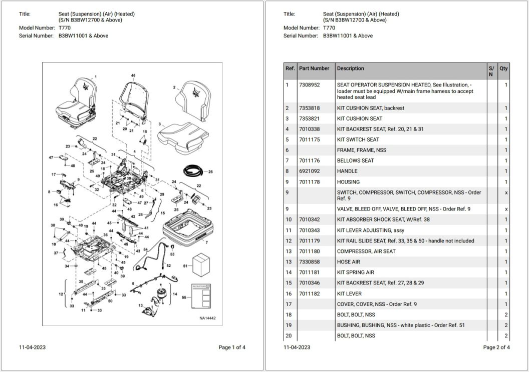 Bobcat T770 B3BW11001 & Above Parts Catalog