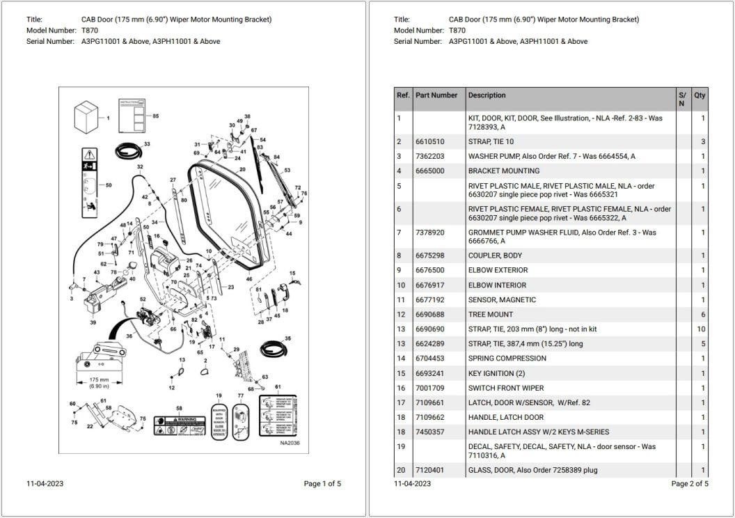 Bobcat T870 A3PG11001 & Above Parts Catalog