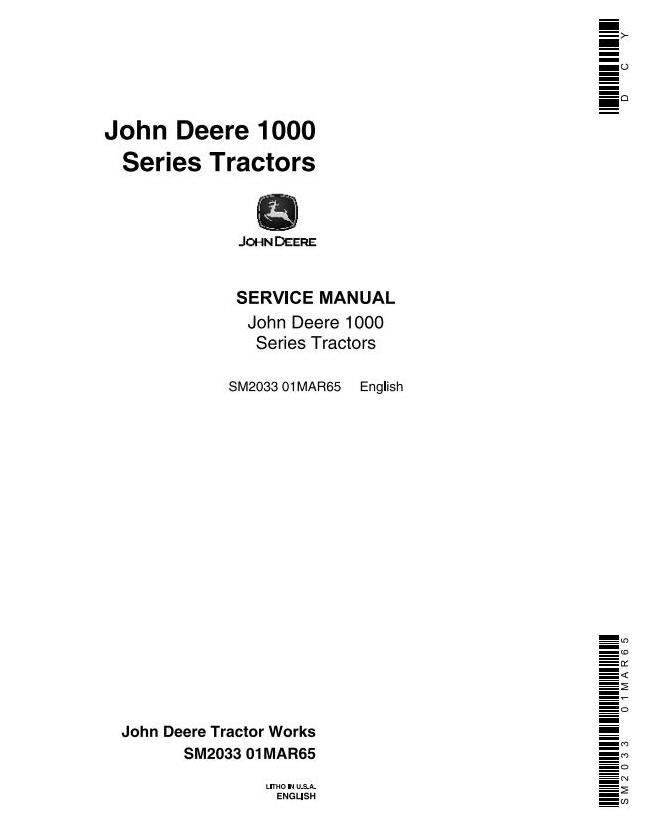 John Deere 1010 1010RS 1010RU 1010RUS 1010O 1010U 1010R Tractor Service Manual SM2033