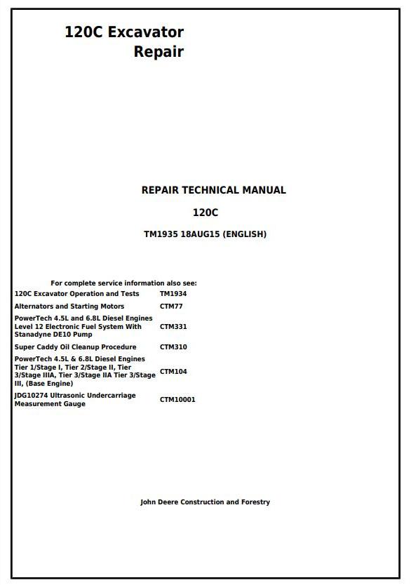 John Deere 120C Excavator Repair Technical Manual TM1935