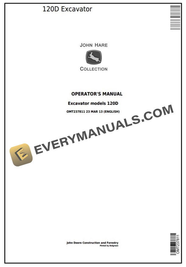 John Deere 120D Crawler Excavator Operator Manual OMT237811 PDF