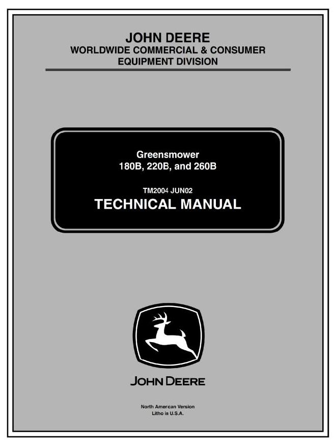John Deere 180B 220B 260B Greensmower Technical Manual TM2004