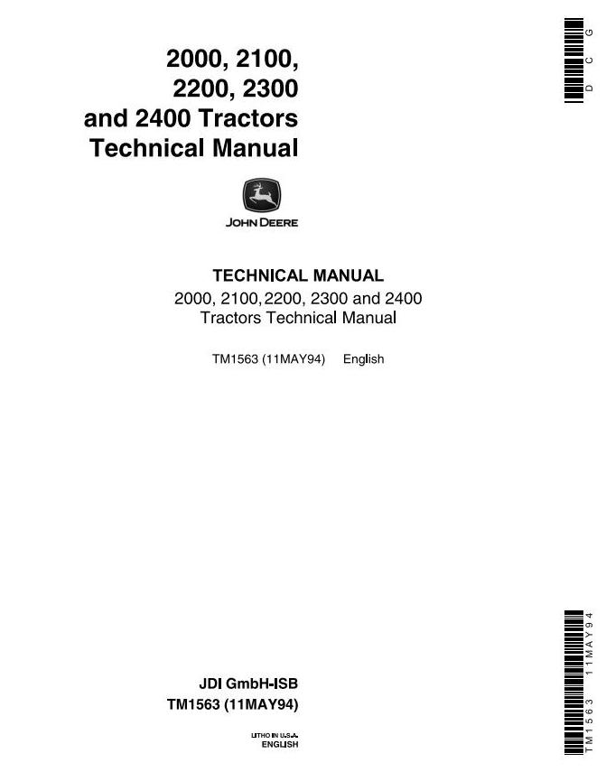 John Deere 2000 2100 2200 2300 2400 Tractor Technical Manual TM1563