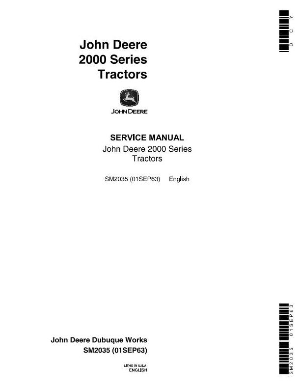 John Deere 2010 Row-Crop RC Utility Hi-Crop Tractor Service Manual SM2035