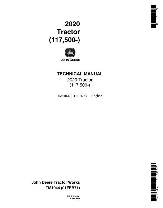 John Deere 2020 Tractor Technical Service Manual TM1044
