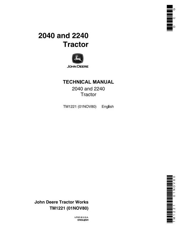 John Deere 2040 2240 Tractor Technical Manual TM1221