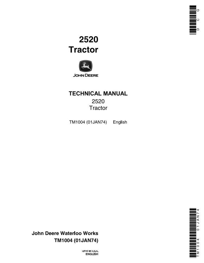 John Deere 2520 Row Crop Hi-Crop Tractor Technical Manual TM1004