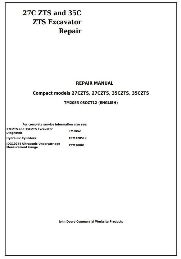 John Deere 27Czts 35Czts Excavator Repair Technical Manual TM2053