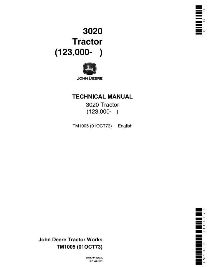 John Deere 3020 Row-Crop Tractor Technical Manual TM1005