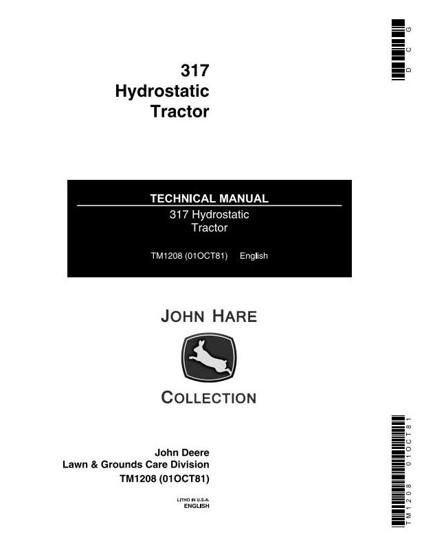 John Deere 317 Hydrostatic Tractor Technical Manual TM1208