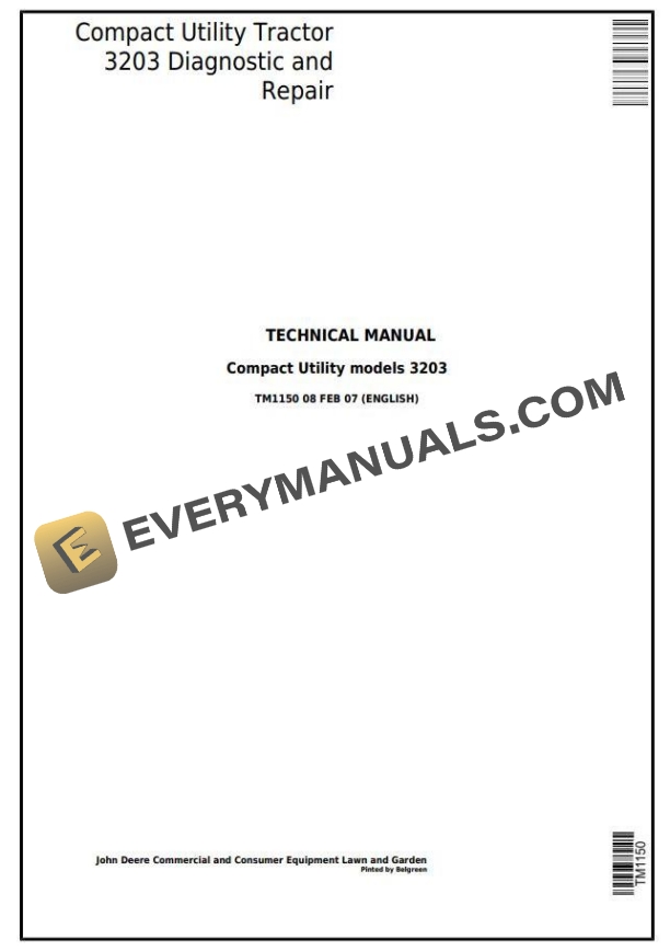 John Deere 3203 Compact Utility Tractor Technical Manual TM1150