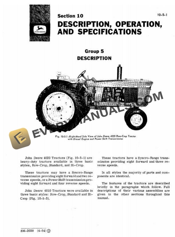 John Deere 4010 4020 Tractor Service Manual SM2039