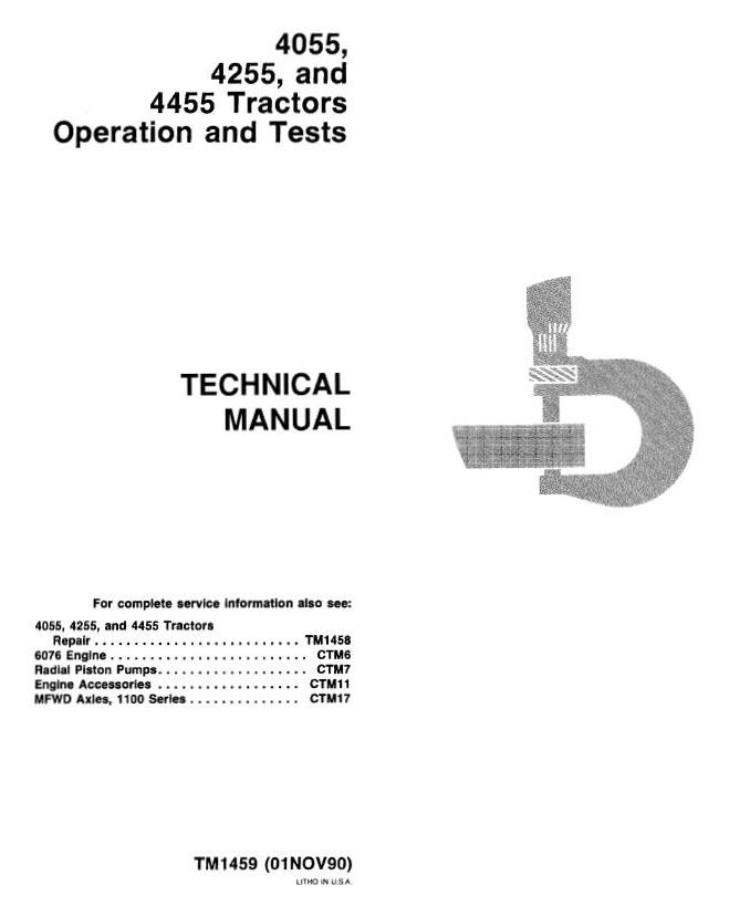 John Deere 4055 4255 4455 Tractor Operation Test Manual TM1459