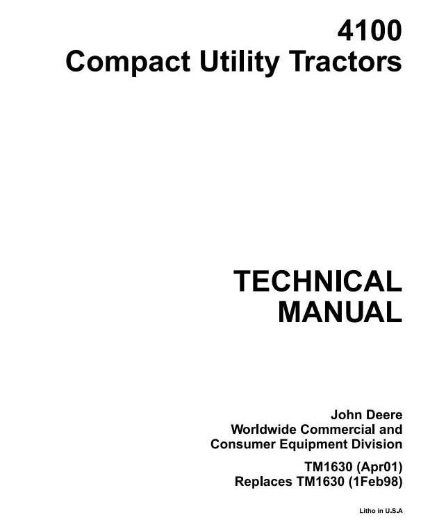 John Deere 4100 Compact Utility Tractor Technical Manual TM1630