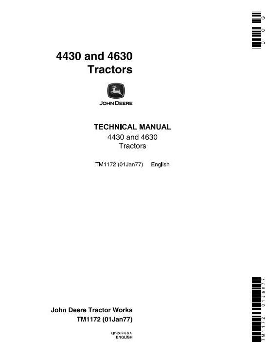 John Deere 4430 4630 Row Crop Tractor Technical Manual TM1172