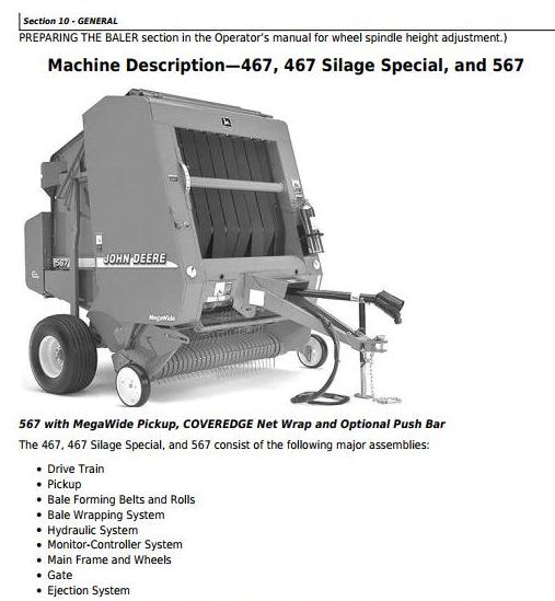 John Deere 447 457 467 547 557 567 Silage Special Round Balers Repair Technical Manual TM1874