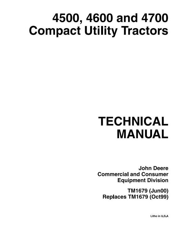 John Deere 4500 4600 4700 Compact Utility Tractor Technical Manual TM1679