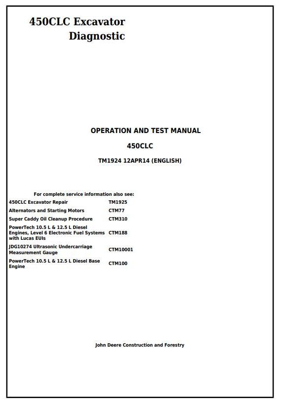 John Deere 450CLC Excavator Diagnostic Operation Test Manual TM1924