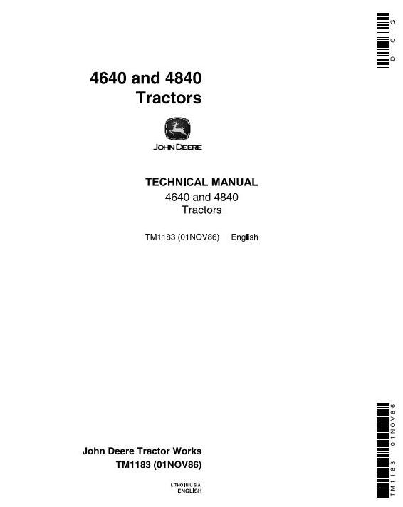 John Deere 4640 4840 Tractor Technical Manual TM1183