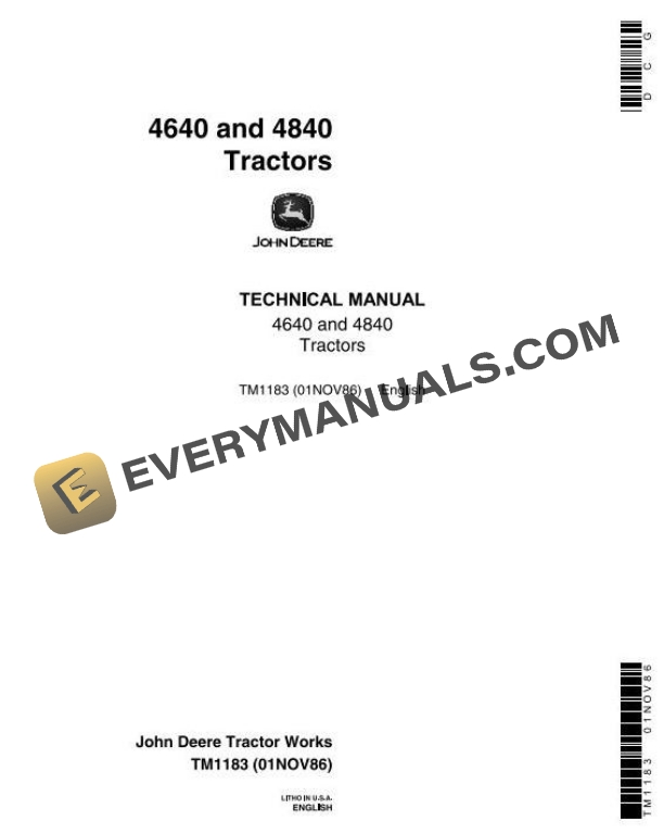 John Deere 4640 4840 Tractor Technical Manual TM1183