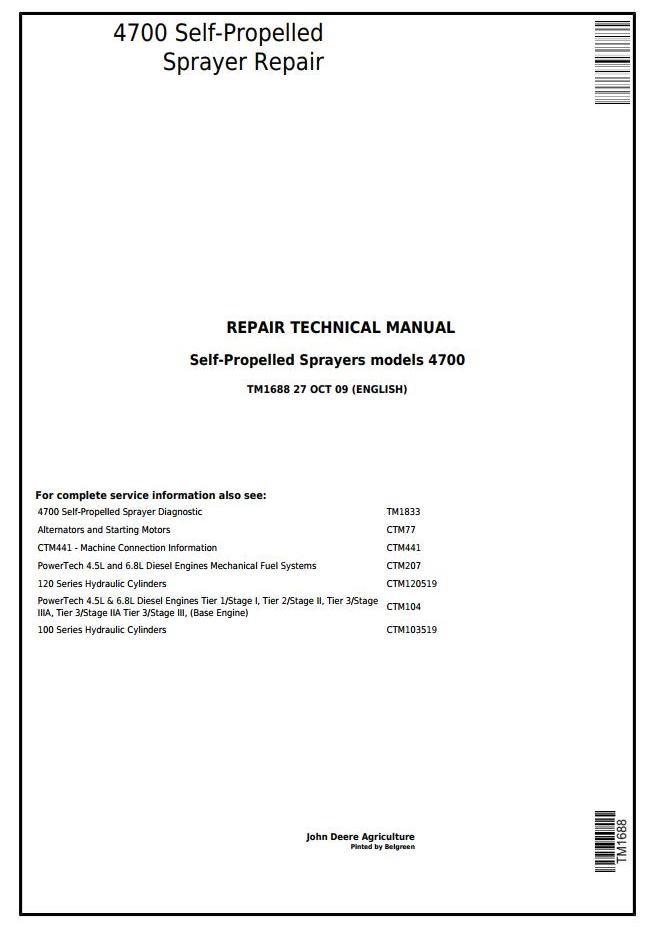 John Deere 4700 Self-Propelled Sprayer Repair Technical Manual TM1688