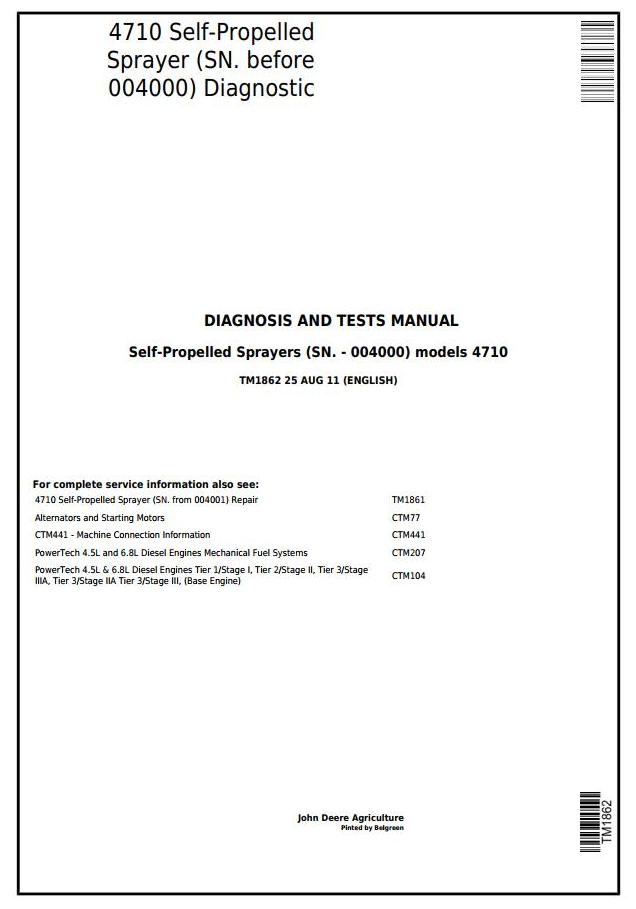 John Deere 4710 Self-Propelled Sprayer Diagnosis Test Manual TM1862