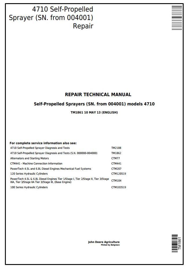 John Deere 4710 Self-Propelled Sprayer Repair Technical Manual TM1861
