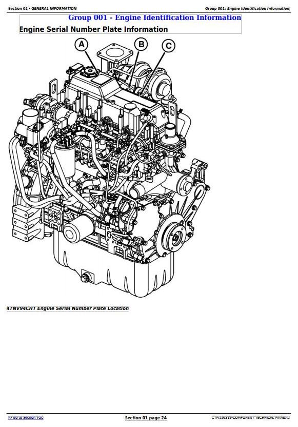 John Deere 4TNV94CHT Interim Tier 4 Stage IIIB Yanmar Diesel Engine Component Technical Manual CTM116319