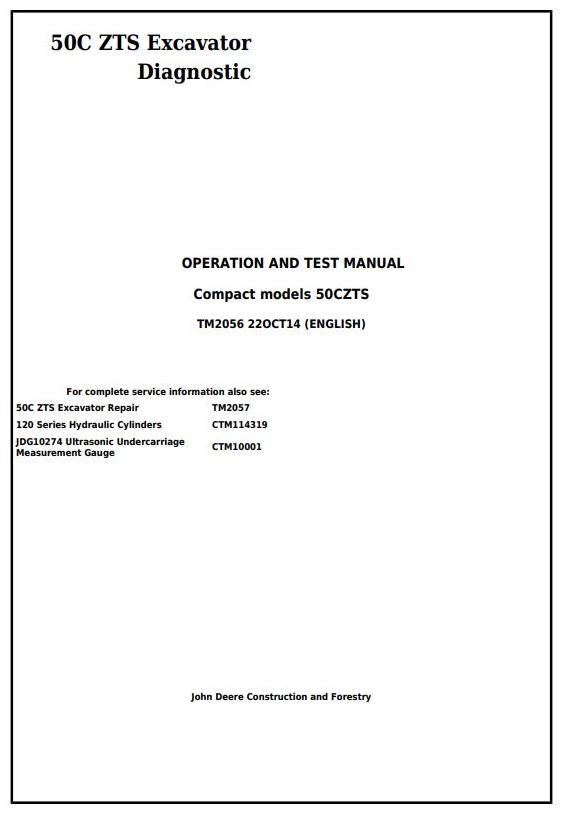 John Deere 50Czts Excavator Diagnostic Operation Test Manual TM2056