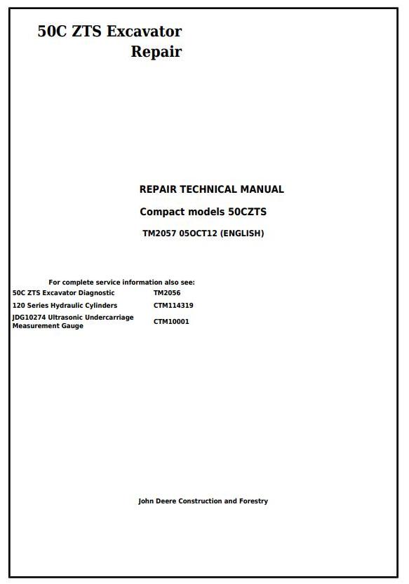 John Deere 50Czts Excavator Repair Technical Manual TM2057