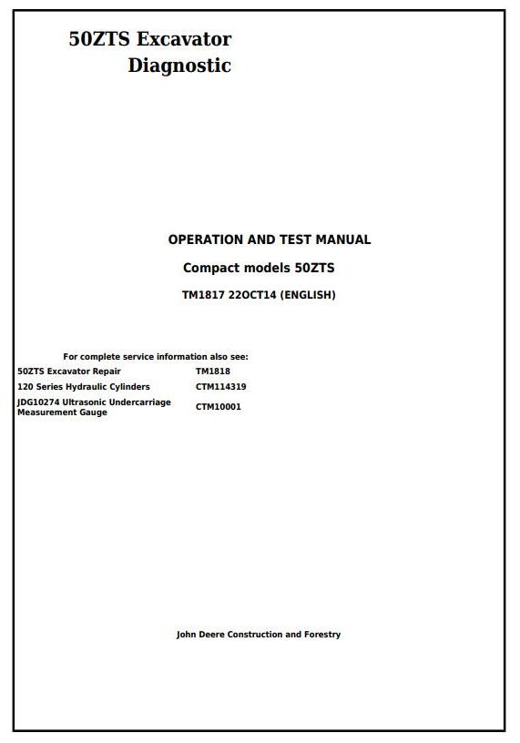John Deere 50ZTS Excavator Diagnostic Operation Test Manual TM1817