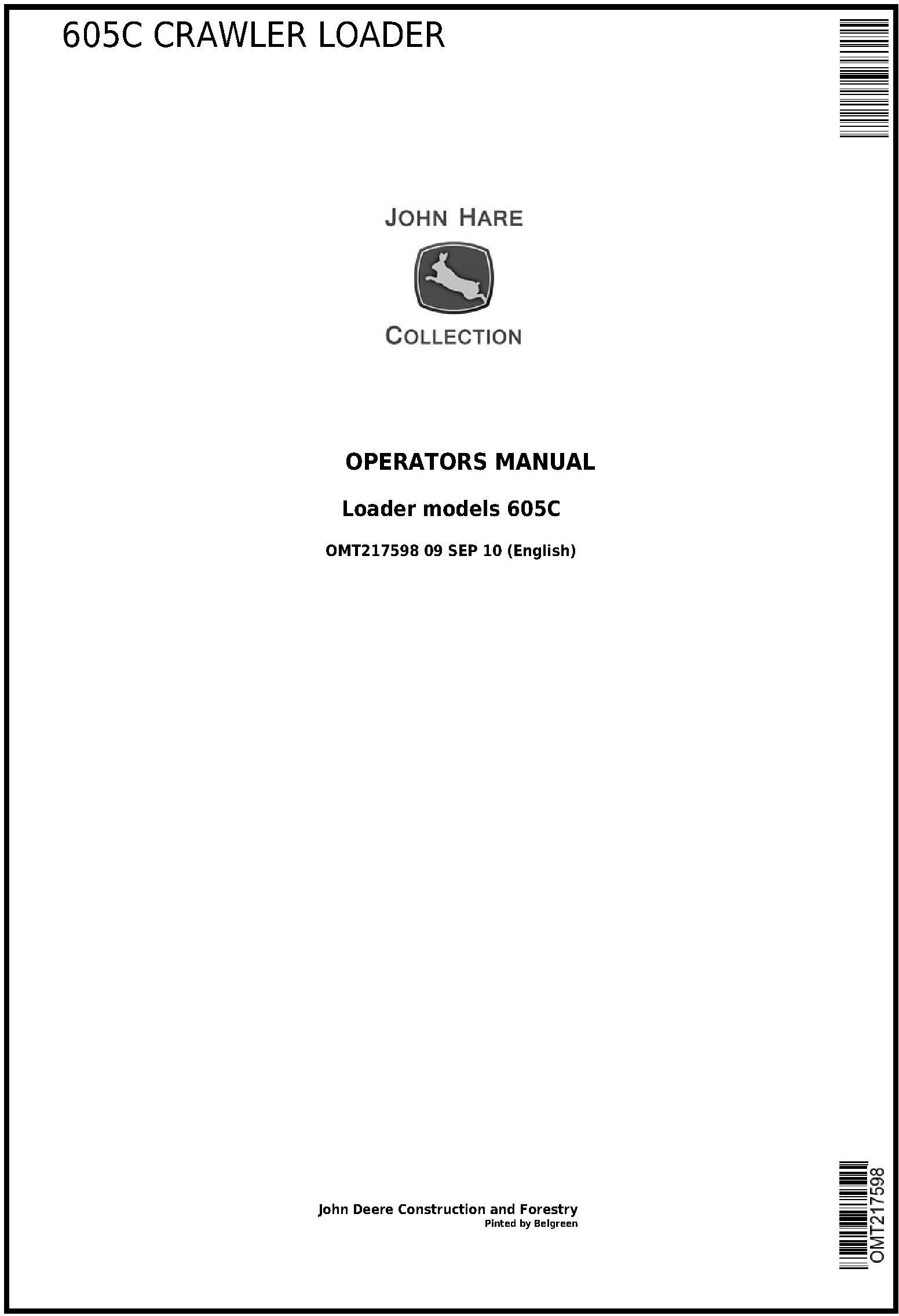 John Deere 605C Crawler Loader Operator Manual OMT217598
