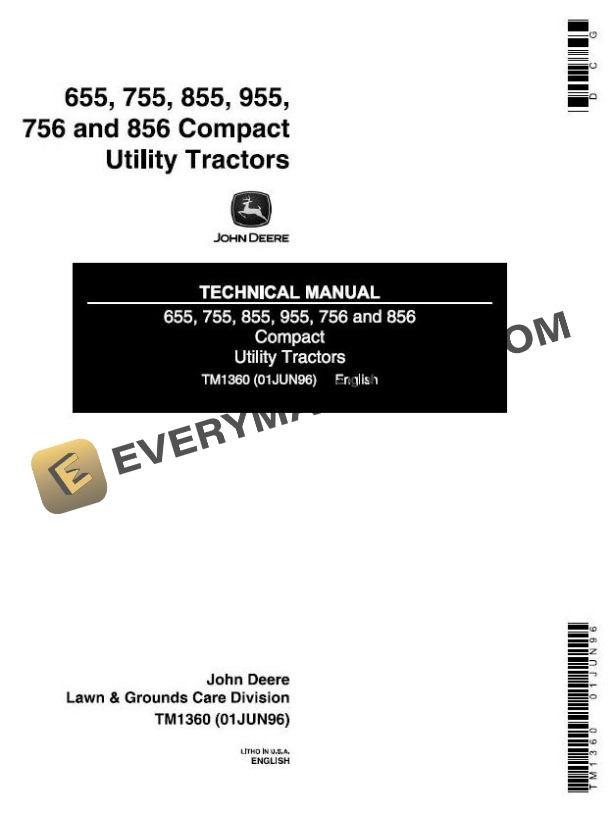John Deere 655 755 756 855 856 955 Compact Utility Tractor Technical