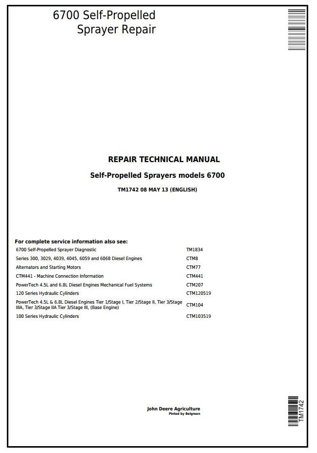 John Deere 6700 Self-Propelled Sprayer Repair Technical Manual TM1742