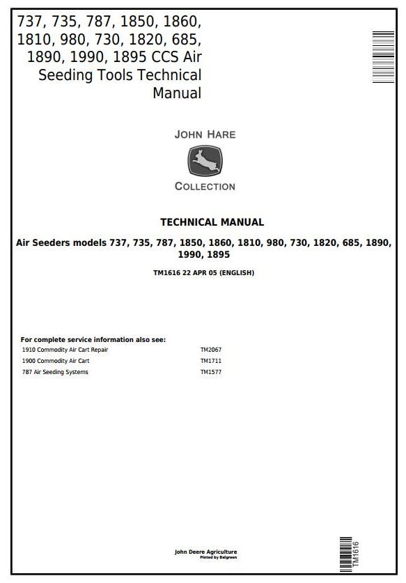 John Deere 685 to 1990 CCS Air Seeding Tools Technical Manual TM1616