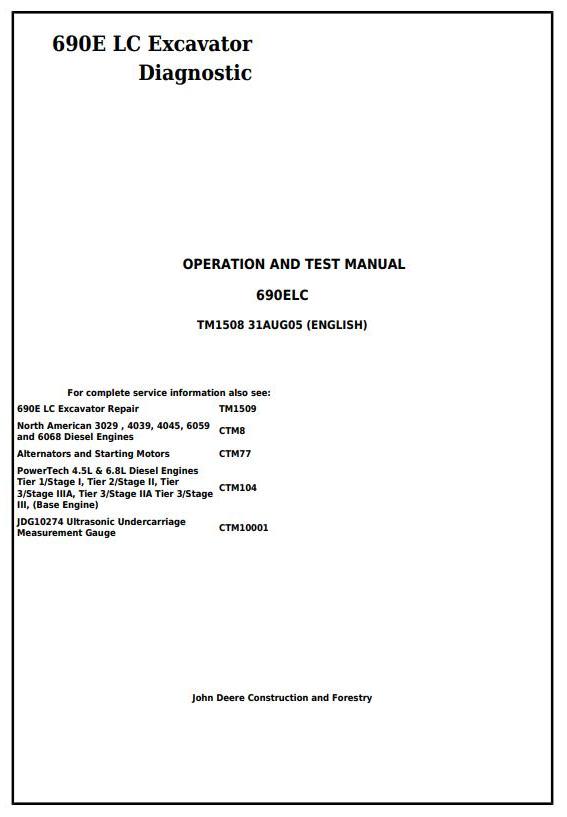 John Deere 690E LC Excavator Operation Test Manual TM1508