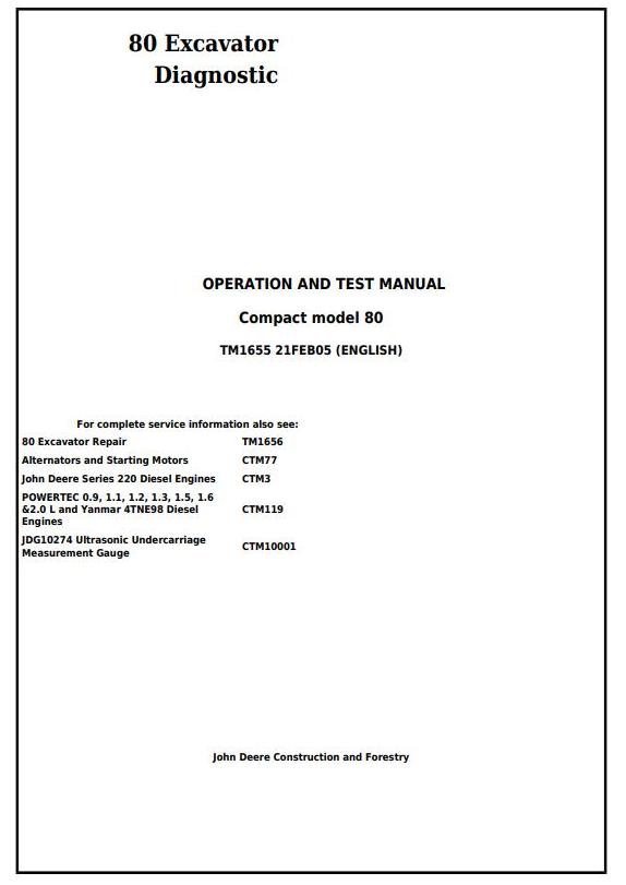John Deere 80 Midi Excavator Diagnostic Operation Test Manual TM1655