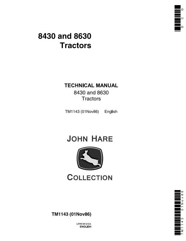 John Deere 8430 8630 4WD Articulated Tractor Technical Manual TM1143