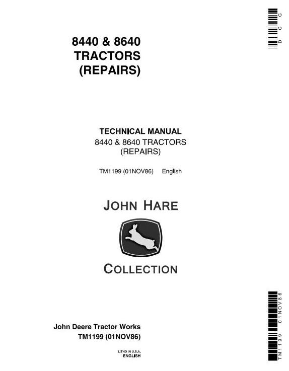 John Deere 8440 8460 4WD Articulated Tractor Technical Manual TM1199