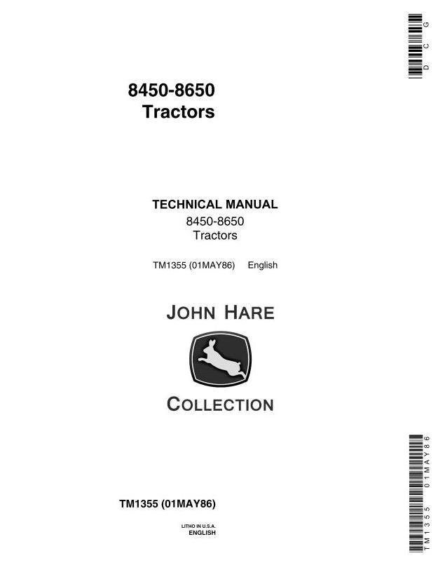 John Deere 8450 8650 4WD Articulated Tractor Technical Manual TM1355