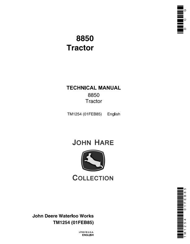 John Deere 8850 4WD Articulated Tractor Technical Manual TM1254