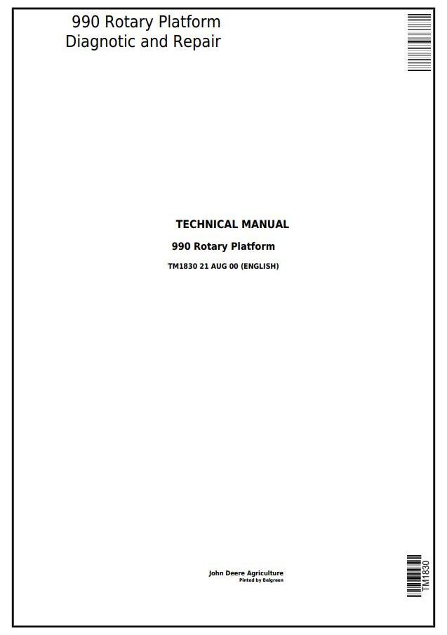 John Deere 990 Rotary Platform Diagnotic Repair Manual TM1830